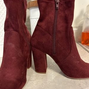 Beautiful Burgundy faux suede heel ankle boot